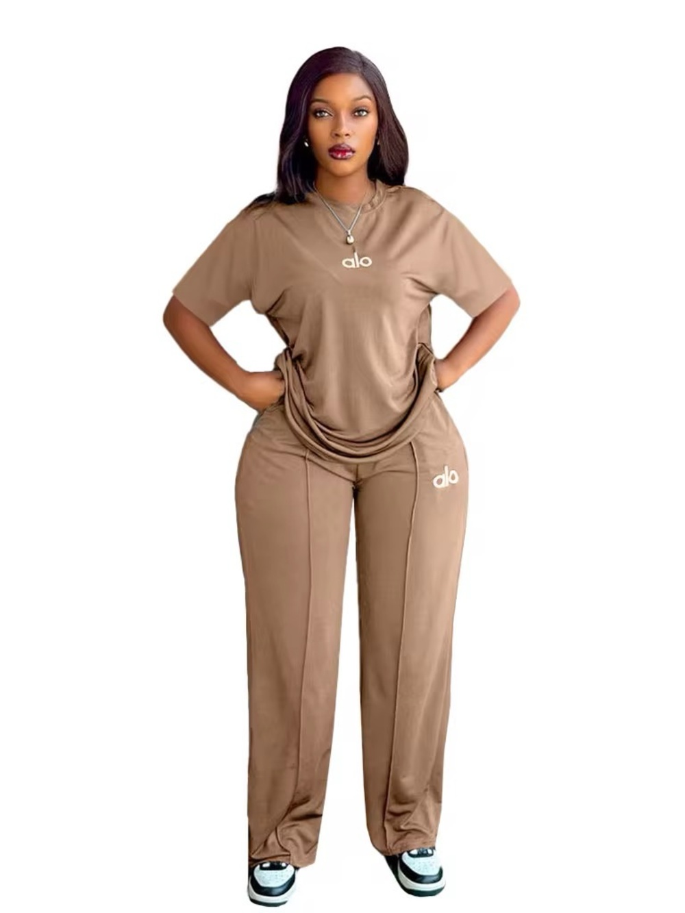 ALO Yoga Women's Taupe Two-Piece Lounge Set